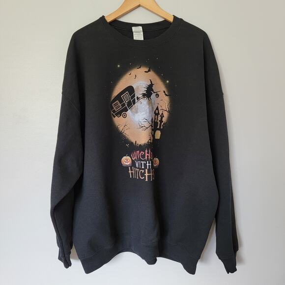 Gilden Tops - Halloween Sweatshirt Womens 3XL Witches With Hitches RV Gothic Witchy Costume